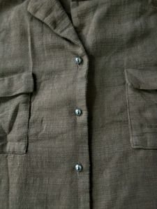 Linen Brown Button Up Shirt For Women