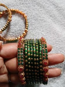 Emerald &amp; Ruby Gold Bangles (Set of 4)