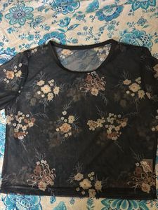 SHEIN Black Sheer Net Crop Top | Transparent | Lon