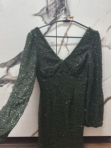 Elegant Green Sequin Party Dress