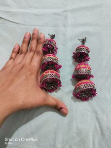 Pink Oxidised Jhumka | 11.5cm Long Jhumka