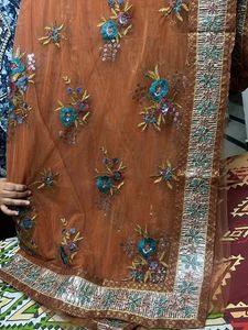 Fancy saree brown colour netted