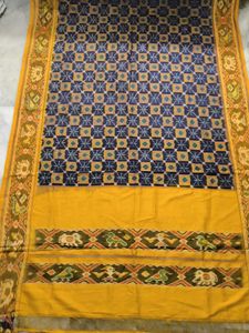 Vintage Ikat Saree Yellow &amp; Navy