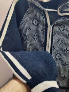 men&#39;s premium imported Blue Logo Wool Hooded jacke