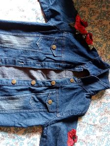 Denim Jacket with Rose Embroidery