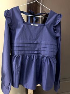 Zara Navy Blue Ruffle Peplum Top