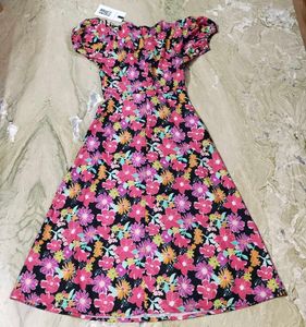 Multicolored Floral A-line Midi Dress