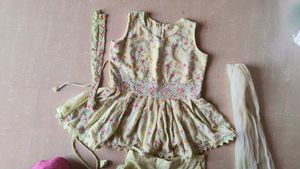 Top &amp; Sharara With Attached Dupatta And Waist Belt