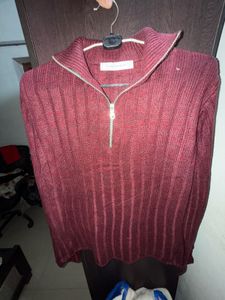 Burgundy Knit Quarter Zip Sweater