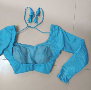 Firozi Satin Padded Back Hook Blouse