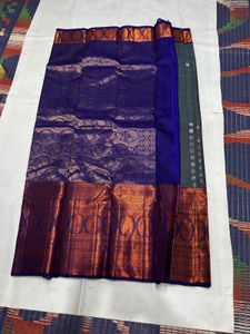 Grey & Blue Pure Kanchipuram Silk Saree