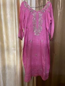 Pink Bead Studded Kurta Set With Plazo And Dupatta