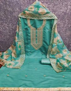 Elegant Turquoise Embroidered Suit Set