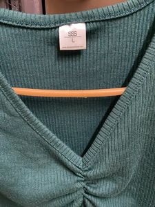 Ribbed Green Color Crop Top