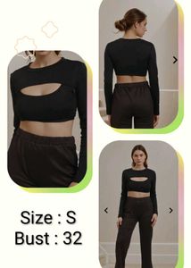 Black Long Sleeve Cutout Crop Top