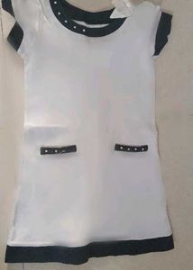 Girls White & Black midi Dress