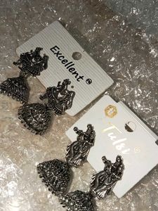 Ethnic Jhumka Earrings - Silver Tone