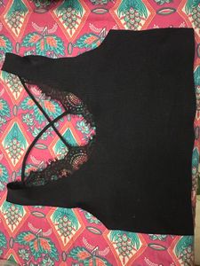Black Lace Detail Tank Top