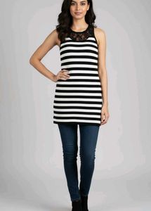 Striped Tank Top with Lace Detail