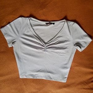 Striped Lilac V-Neck Tee