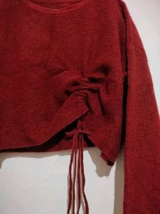 Maroon Knit Cropped Sweater
