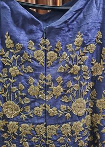 Navy Off-Shoulder Gown with Zardosi Work- Silk