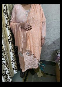 Peach silk cotton Kurta Set with Dupatta 3xl