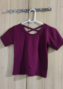 Burgundy Ribbed Crop Top with Criss-Cross Back