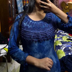 Navy Blue Beads Lace Dress