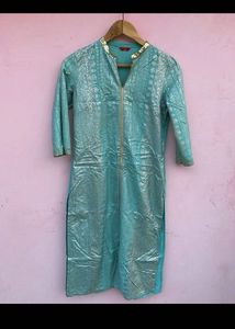 W printed straight Kurta with sequence