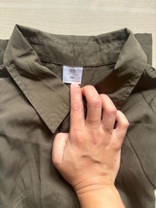 Olive Green Cold Shoulder Shirt And Leather Pant