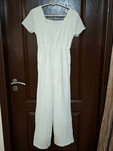 White Textured Jumpsuit