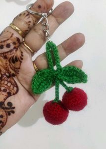 Crochet Cherry Keychain,🍒