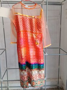 Orange Sheer Sleeve Kurta