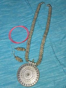 Oxidized Silver Necklace, Earrings, &amp; Bangles