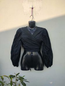 Shein Black Wrap Up Top