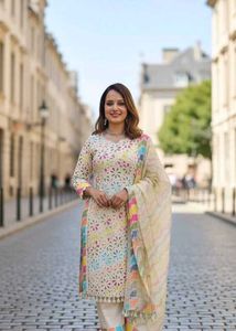schiffli Kurta Set & Dupatta