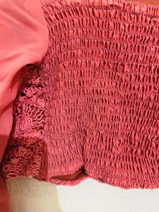 Knitted Pink Crop Top With Full Sleeves