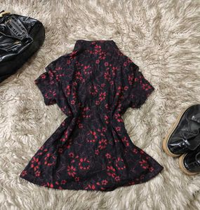 Black and Red Gothic Lace Detail Shirt