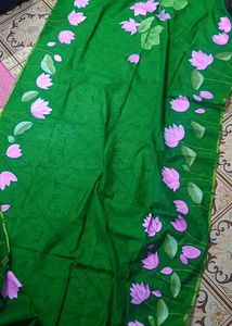 Green Handpainted Lotus Dupatta