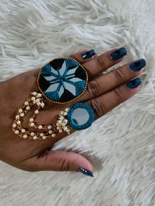 Elegant Double Ring With Three Layer Bead Chain