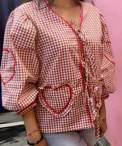 Cute red &amp; white gingham top