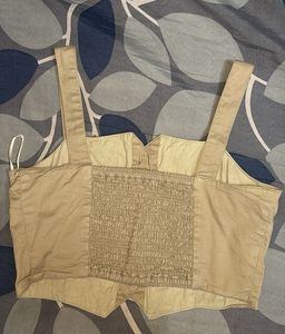 Tan Button-Down Crop Top