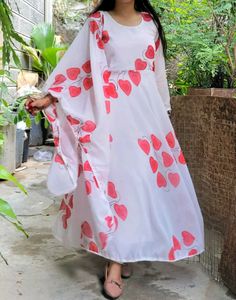 Heart Print Kurta With Duppatta