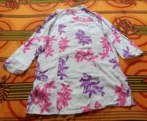 Mild White With Pink n Purple Colour Flowers Shirt