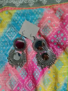 Silver Oxidized Mirror Hoop Earrings 💞
