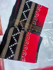 Red &amp; Black Print Kurta With Dupatta