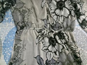 Grey And Black Floral Printed Midi Dress