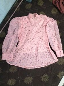Pink Floral Mock Neck Blouse