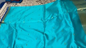 Blue Silk Saree with Gold Border